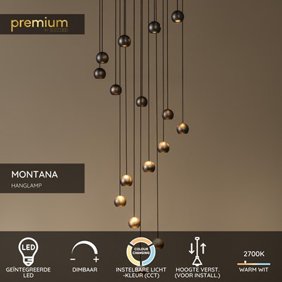 Lucide MONTANA - Hanglamp - LED Dimb. - CCT - 16x5,7W 2700K/4000K - Koffie | Premium